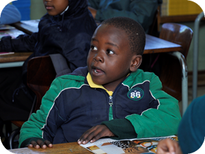 A grade 2 learner at Charles Nduna Primary School, one of the nine schools visited.
